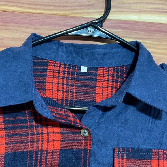 Denim &‎ Plaid Button Up Top - Picture 3 of 5